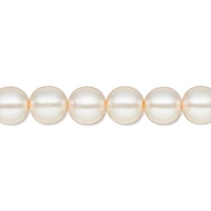 Bead, Czech glass druk, pearlized translucent light peach, 8mm round. Sold per 16-inch strand.