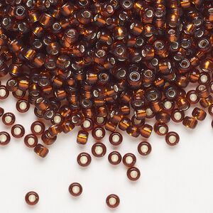 Seed bead, Miyuki, glass, pkg/50g, #8 rocaille, transparent silver-lined dark topaz (RR-5).