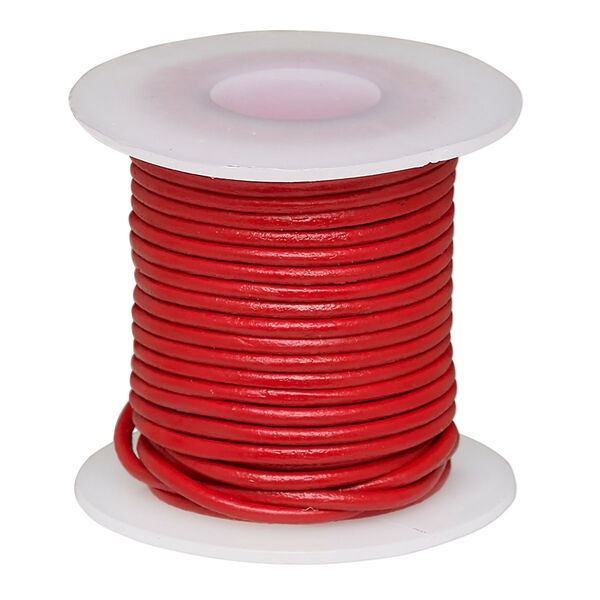 Cord, leather (dyed), red, 1-1.2mm round. Sold per 5-yard spool. image number 0