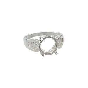 Ring, sterling silver, filigree band with 10mm 4-prong round setting, size 7. Sold individually.