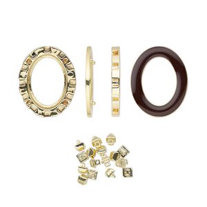 Mount, Miracle Mount™, enamel and gold-finished "pewter" (zinc-based alloy), brown, 39x32mm oval with 30x22mm oval setting. Sold per 18-piece set.