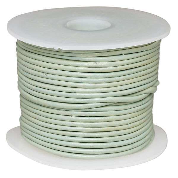 Cord, leather (dyed), sky blue, 1.4-1.6mm round. Sold per 25-yard spool. image number 0