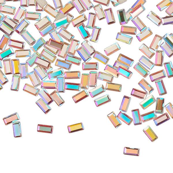 Flat back 12pk crystal AB foil back, Preciosa MAXIMA Czech crystal rhinestone 4x2mm baguette image number 0