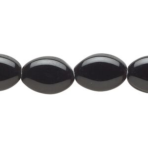 Bead, Czech glass, opaque black, 16x11.5mm puffed oval. Sold per 7-inch strand, approximately 10 beads.