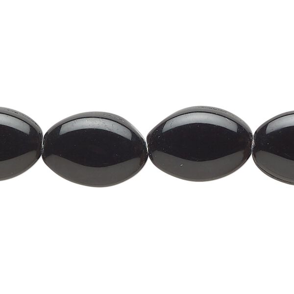 Bead, Czech glass, opaque black, 16x11.5mm puffed oval. Sold per 7-inch strand, approximately 10 beads. image number 0