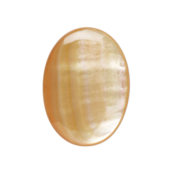 Cabochon, gold lip shell (natural), 30x22mm calibrated oval, Mohs hardness 3-1/2. Sold per pkg of 2. image number 0