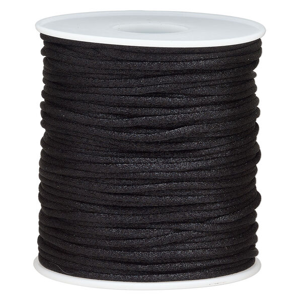 Cord, Satinweave™, nylon, black, 2mm tighter weave. Sold per 200-foot spool. image number 0