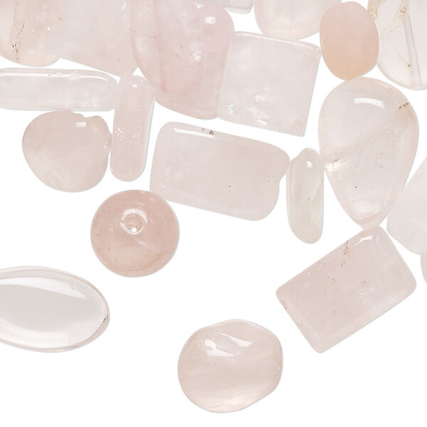 Bead mix, rose quartz (natural / dyed), light to medium, 5mm-17x9mm hand-cut top- and center-drilled mixed shapes with 0.4-1.4mm hole, C- grade, Mohs hardness 7. Sold per 1-ounce pkg, approximately 35-45 beads. image number 0