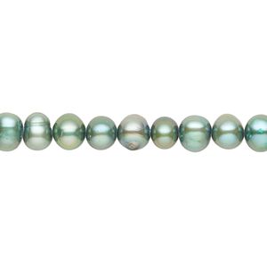 Pearl, cultured freshwater (dyed), forest green, 5-6mm semi-round with 0.4-0.6mm hole, D grade, Mohs hardness 2-1/2 to 4. Sold per 14-inch strand.