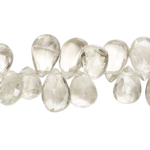 Green quartz 1pkg1, hand-cut top-drilled faceted puffed teardrop bead 9 inch 10x7mm-16x9mm