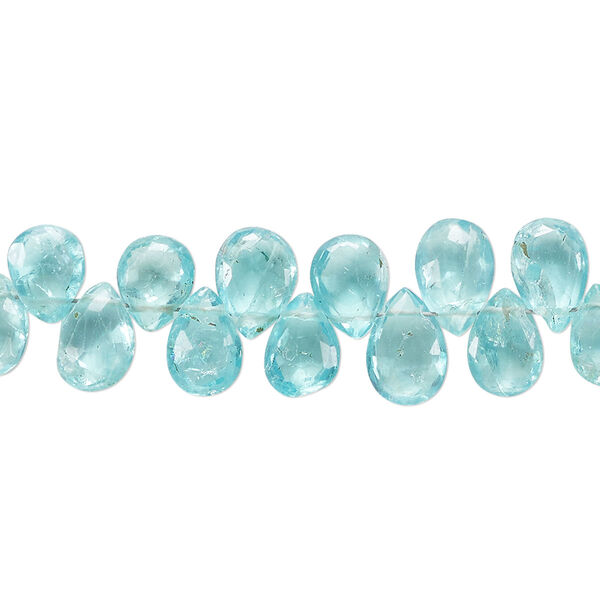 Bead, apatite (natural), 7x5mm-9x7mm hand-cut top-drilled faceted puffed teardrop, B grade, Mohs hardness 5. Sold per 8--inch strand, approximately 65 beads. image number 0