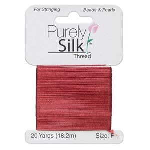 Thread, Purely Silk™, maroon, size F. Sold per 20-yard card.