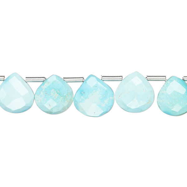 Bead, Imperial Crown turquoise (natural), 8-10mm hand-cut top-drilled faceted puffed teardrop, C+ grade, Mohs hardness 5 to 6. Sold per pkg of 18. image number 0