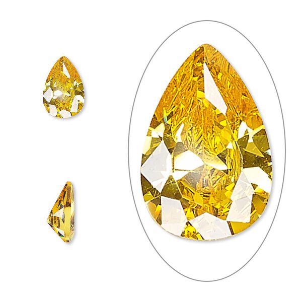 Gem, cubic zirconia, topaz gold, 9x6mm faceted pear, Mohs hardness 8-1/2. Sold individually. image number 0