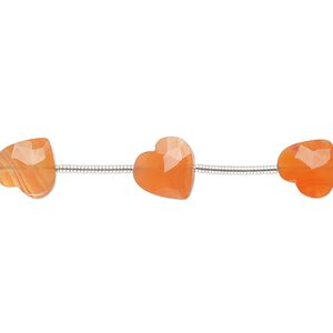 Carnelian 1pkg10, hand-cut diagonally drilled faceted puffed heart bead 8x8mm