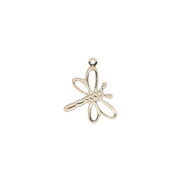 Charm, 14Kt gold-filled, 14x13mm single-sided dragonfly. Sold individually. image number 0