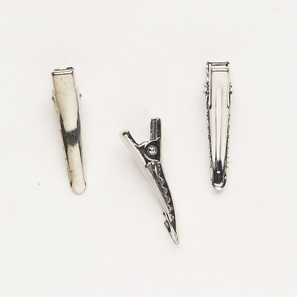 Clasp, alligator clip, steel, pkg/3, silver finish, 29x6mm. image number 0