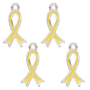 Charm, antique silver-finished enamel "pewter" (zinc-based alloy), yellow, 18x12mm single-sided awareness ribbon. Sold per pkg of 4.