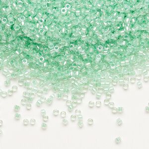 Seed bead, Delica®, glass, pkg/50g, #11 round, translucent mint pearl-lined glacier blue (DB-1707).