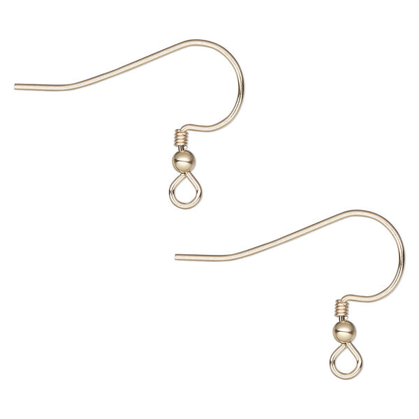Ear wire, 14Kt gold-filled, 18mm fishhook with 2.5mm ball and 2mm coil with open loop, 22 gauge. Sold per pkg of 5 pairs. image number 0