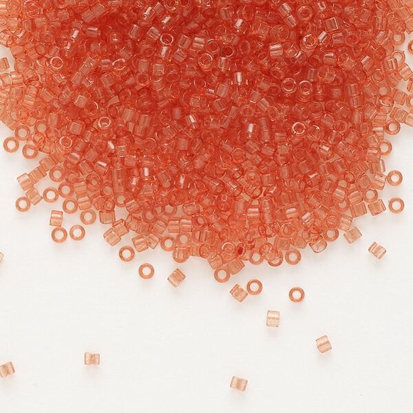 Seed bead, Delica®, glass, pkg/7.5g, #11 round, transparent outside dyed peach (DB-1302). image number 0