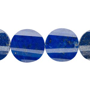 Lapis lazuli 1pkg12, hand-cut faceted flat round bead natural, 16.5mm