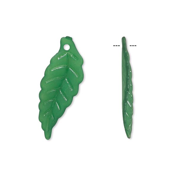 Drop, acrylic, frosted green, 26x10mm leaf with 0.5mm hole. Sold per pkg of 100. image number 0