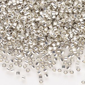 Seed bead, Delica®, glass, pkg/7.5g, #10 round, opaque galvanized silver (DBM-0035).