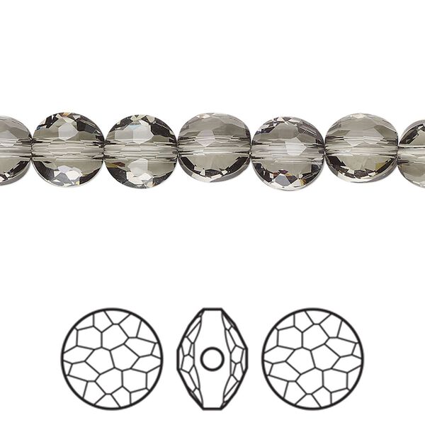 Bead 144pk black diamond, Swarovski® 8mm puffed round 5034 image number 0