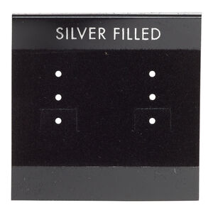 Earring card, flocked plastic, black and silver, 2x2-inch square with "SILVER FILLED." Sold per pkg of 100.