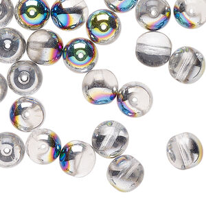 Bead 1pkg50, Czech glass druk, clear vitrail, 8mm round.