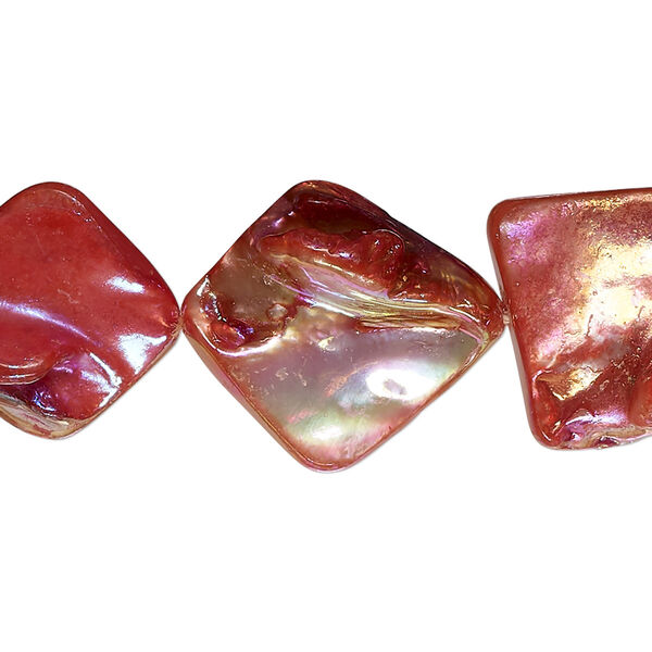 Bead, mother-of-pearl shell (dyed), strawberry AB, 21x20mm uneven diamond with 0.4-0.6mm hole, Mohs hardness 3-1/2. Sold per 15-inch strand. image number 0