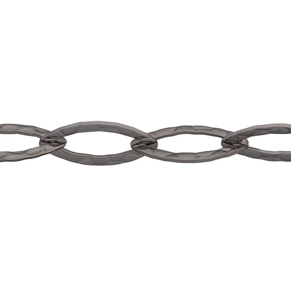 Chain, gunmetal-plated brass, 8mm hammered marquise. Sold per pkg of 5 feet. image number 0