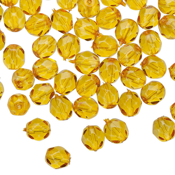 Bead 1pkg60 Czech fire-polished glass, 6mm faceted round, translucent dipped décor honey image number 0