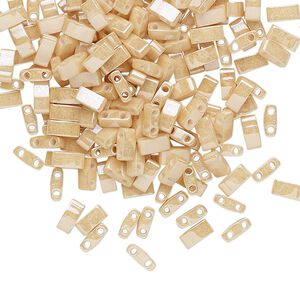 Seed bead, TILA®, glass, pkg/10g, 5x2.3mm half tila rectangle, opaque ceylon light caramel, (HTL-593).