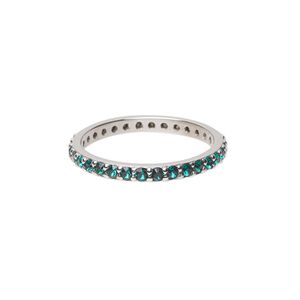 Ring, cubic zirconia and rhodium-plated sterling silver, green, 3mm wide eternity band, size 9. Sold individually.
