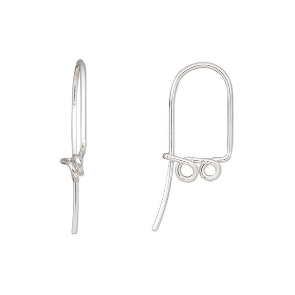 Ear wire, sterling silver, 17.5mm kidney with (2) closed double loops, 19 gauge. Sold per pair. image number 0