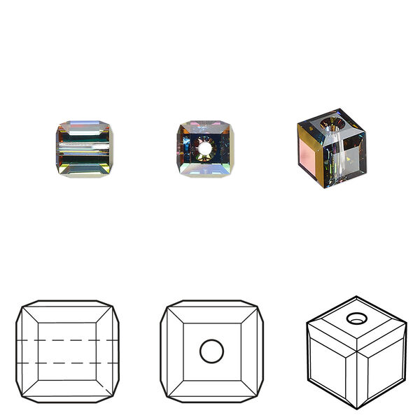 Bead 6pk crystal vitrail medium, Crystal Passions® 6mm cube 5601 image number 0