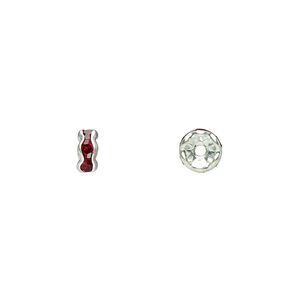Bead, glass rhinestone and silver-plated brass, garnet red, 5x2mm rondelle. Sold per pkg of 10.