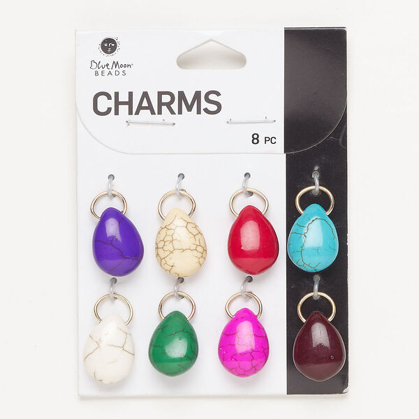 Drop assortment, gold-finished steel and acrylic, assorted colors with matrix, 18x13mm puffed teardrop. Sold per pkg of 8. image number 0
