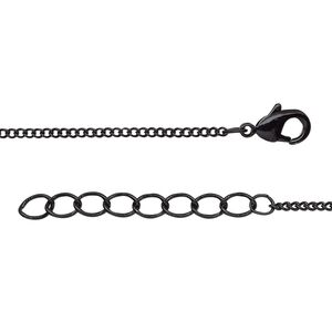 Chain 1pkg1 curb, 1mm / lobster claw clasp, black-finished brass 18 inch