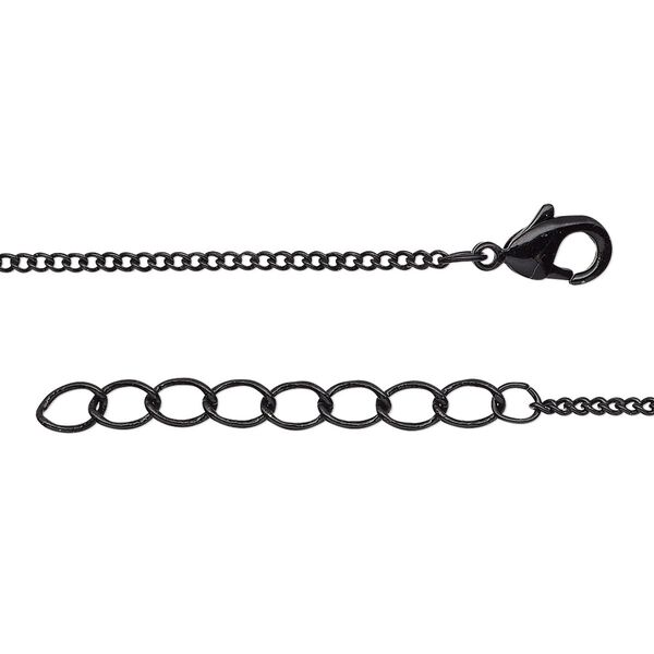 Chain, black-finished brass, 1mm curb, 18 inches with 1-1/4 inch extender chain and lobster claw clasp. Sold individually. image number 0