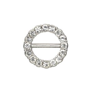 Slide, antiqued silver-finished "pewter" (zinc-based alloy) and Czech glass rhinestone, clear, 21mm single-sided round, bar on back. Sold individually.