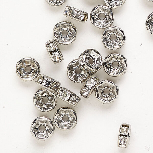 Bead 1pkg30 aluminum / glass rhinestone, 7x3mm rondelle, silver finish / clear image number 0