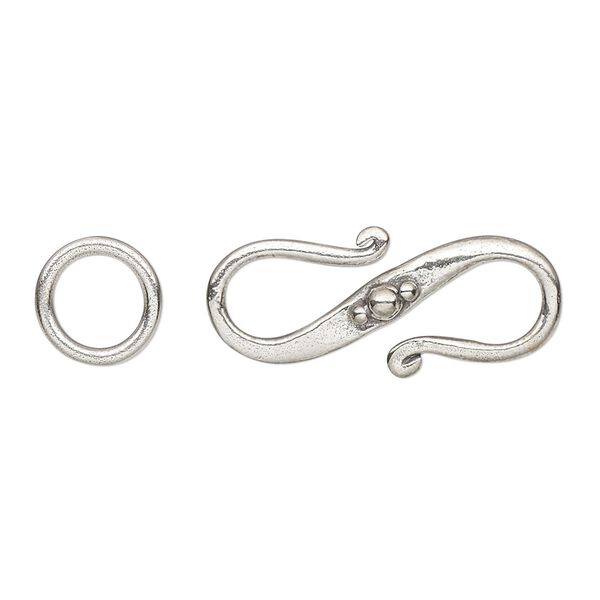 Clasp, S-hook, antiqued sterling silver, 26x10mm with 10mm jump ring. Sold individually. image number 0