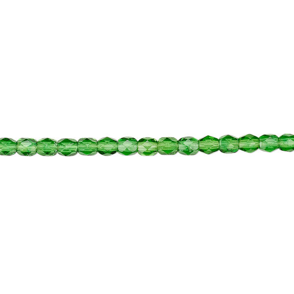 Bead, Czech fire-polished glass, emerald green, 3mm faceted round. Sold per 15-1/2" to 16" strand, approximately 130 beads. image number 0