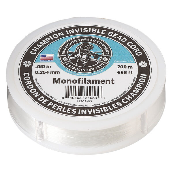 Cord, Gudebrod, nylon monofilament, clear, 0.010-inch, 6-pound test. Sold per 200-meter spool. image number 0