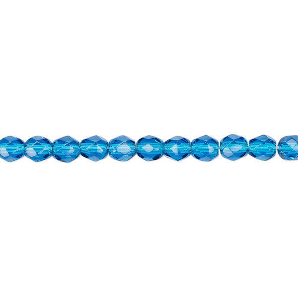Bead, Czech fire-polished glass, transparent dark aqua blue, 4mm faceted round. Sold per 15-1/2" to 16" strand, approximately 100 beads. image number 0