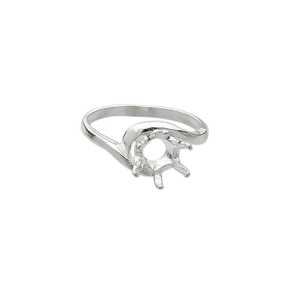 Ring, Sure-Set™, sterling silver, swirl band with 8mm 6-prong faceted round setting, size 7. Sold individually. image number 0