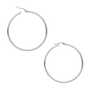 Earring hoop 1pkg2, 50mm / 2mm wide / latch-back, stainless steel 1 pair
